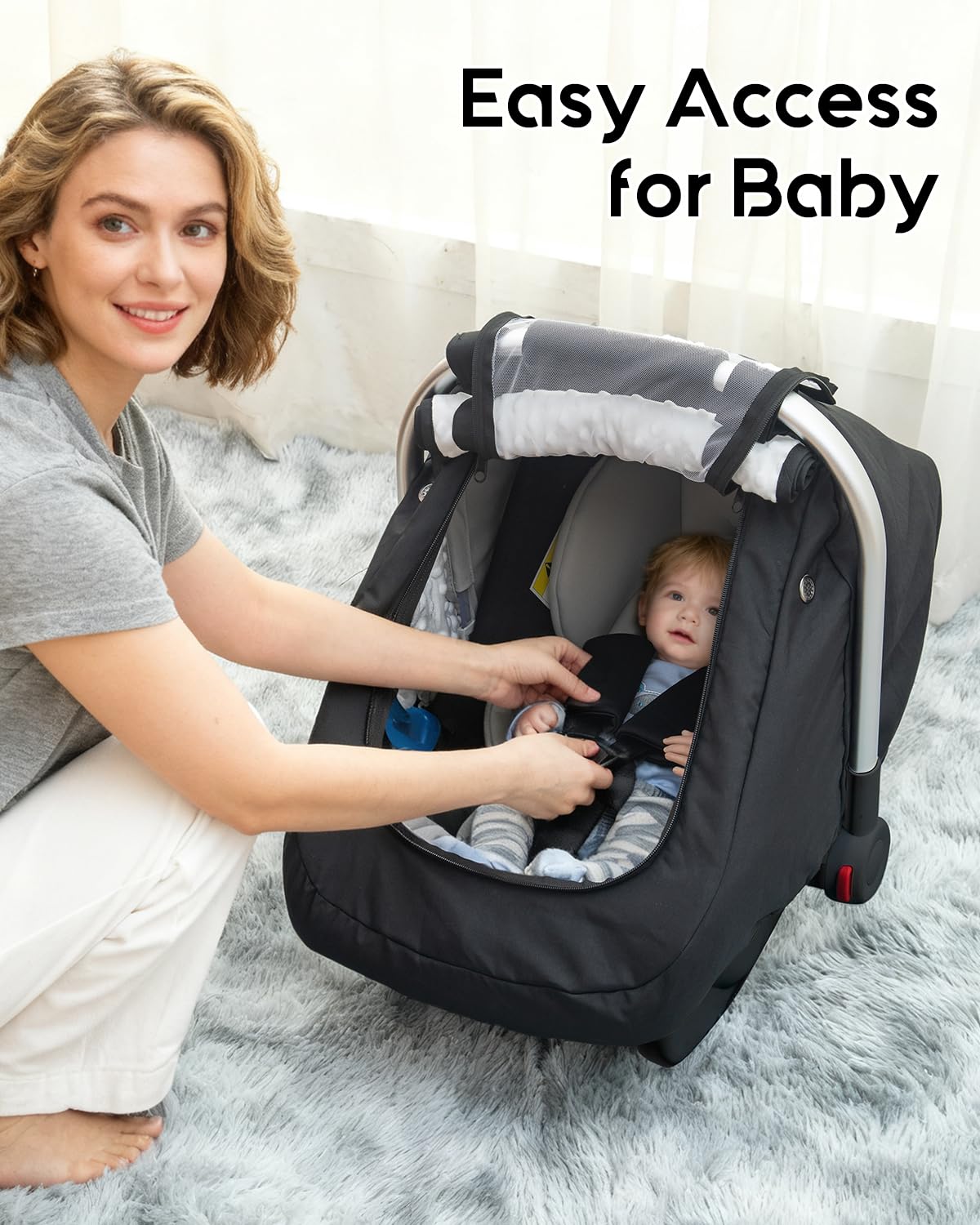 Waterproof Car Seat Cover Baby, 3D Mink Dot Infant Car Seat Cover with 2 Breathable Vents, Universal Carseat Canopy for Girls Boys, Baby Carrier Cover for All Seasons, Protect from Sunlight Rain