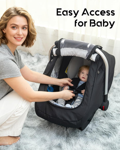 Waterproof Car Seat Cover Baby, 3D Mink Dot Infant Car Seat Cover with 2 Breathable Vents, Universal Carseat Canopy for Girls Boys, Baby Carrier Cover for All Seasons, Protect from Sunlight Rain