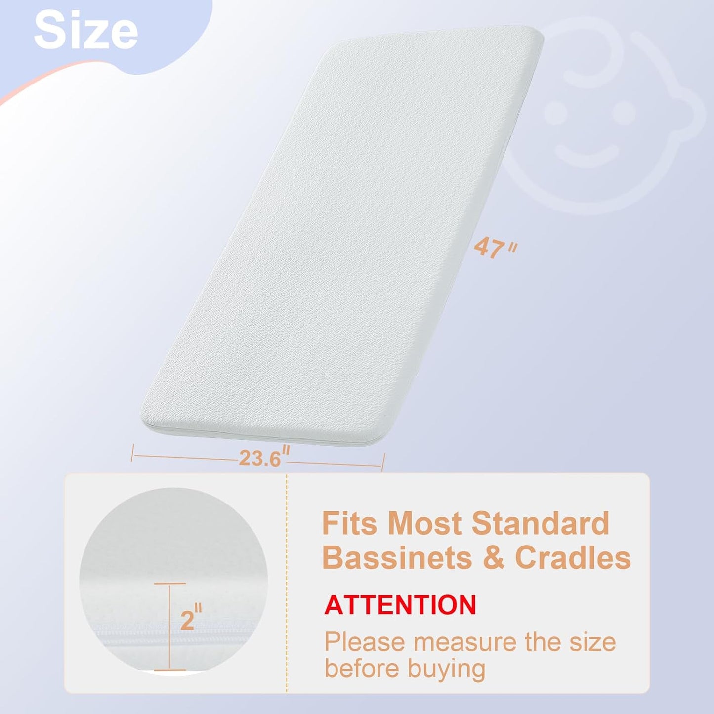 NeoBorn Baby Bassinet Mattress Pad, 30" x 18" Dual Sided Comfort Gel Memory Foam Mattress with Removable Soft Tencel Cover Fit for Halo Bassinest Swivel/Flex/Glide/Premiere/Luxe Series Sleeper
