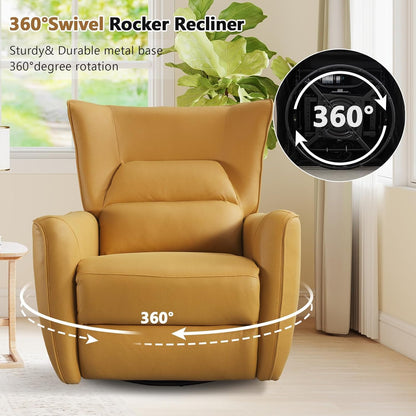 HAOMARKETS Electric Swivel Rocker Recliner Chair, Power Faux Leather Glider Rocking Recliners for Adults,360° Swivel Nursery Reclining Sofa with USB Charging Port, White