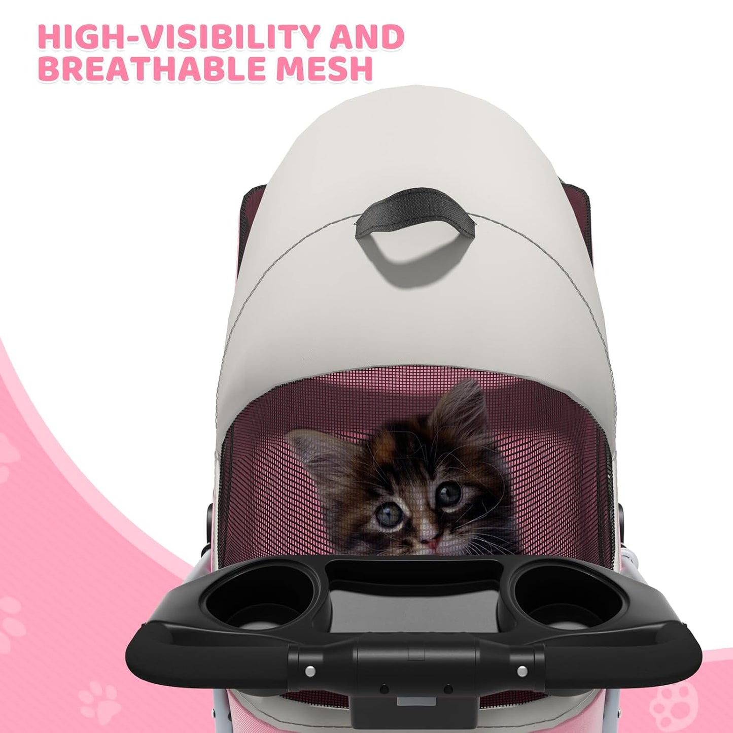 Magshion Compact Pet Stroller for Small-Medium Dogs/Cats up to 22lbs, 4-Wheel Lightweight Umbrella Shaped Portable Puppy Travel Jogger with Breathable Mesh, Cup Holder & Rear Storage, Black