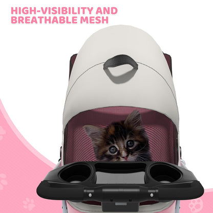 Magshion Compact Pet Stroller for Small-Medium Dogs/Cats up to 22lbs, 4-Wheel Lightweight Umbrella Shaped Portable Puppy Travel Jogger with Breathable Mesh, Cup Holder & Rear Storage, Black