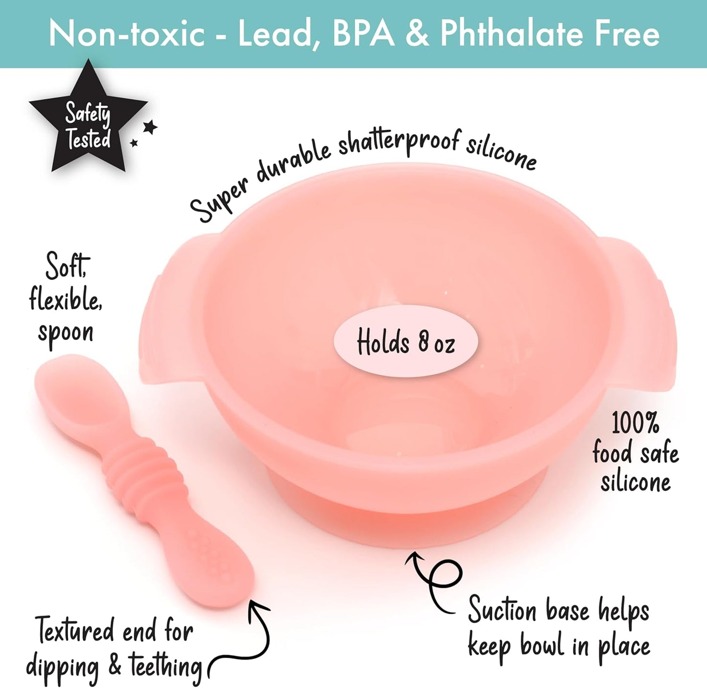 PrimaStella Unbreakable Silicone Non-Slip Bowl and Chew Spoon Set for Babies and Toddlers (Rainbow Swirl)