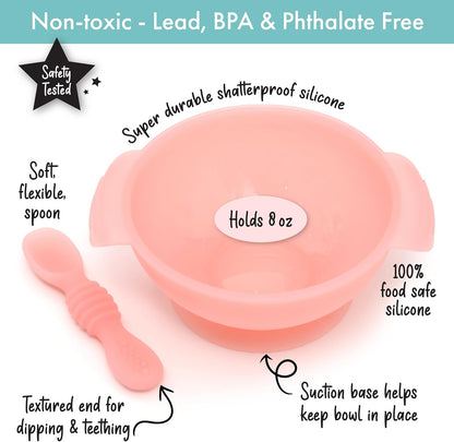 PrimaStella Unbreakable Silicone Non-Slip Bowl and Chew Spoon Set for Babies and Toddlers (Rainbow Swirl)