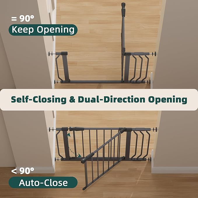 Elevon Wide Adjustable Dog Gate, 29.1-38.5 Inch Width, 30 Inch Tall Pressure Mount Pet Barrier for Stairs & Doorways, Grey