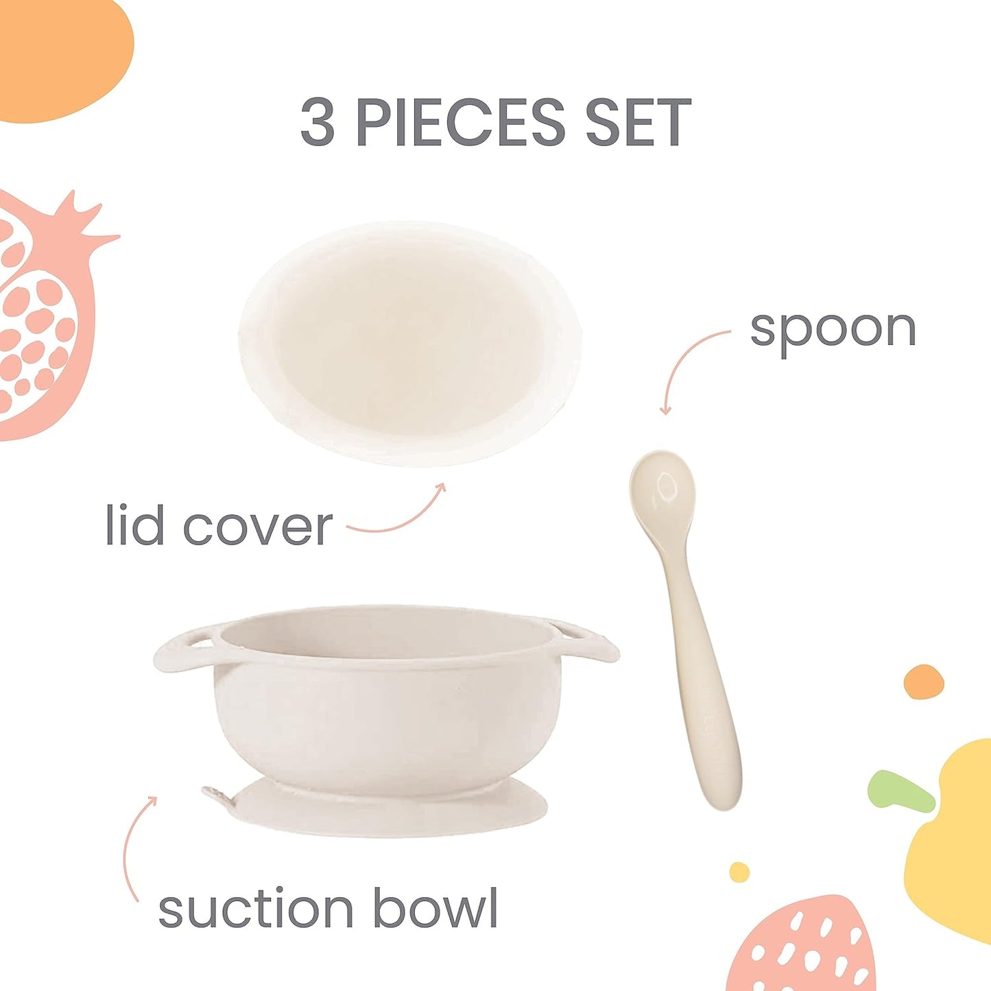 Lulyboo Silicone Baby Feeding Bowl with Handles, Lid & Spoon - Packable, Spill-Proof, Dishwasher Safe, Non-Slip Suction, for Toddlers 6+ Months (Ivory)