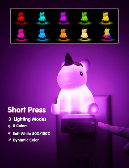 L LOHAS LED Plug-in Night Light for Kids, Cute Color Changing LED Night Light with Dusk to Dawn Sensor, Christmas, Birthday Gift Nightlight for Girls & Kids, Room Decor
