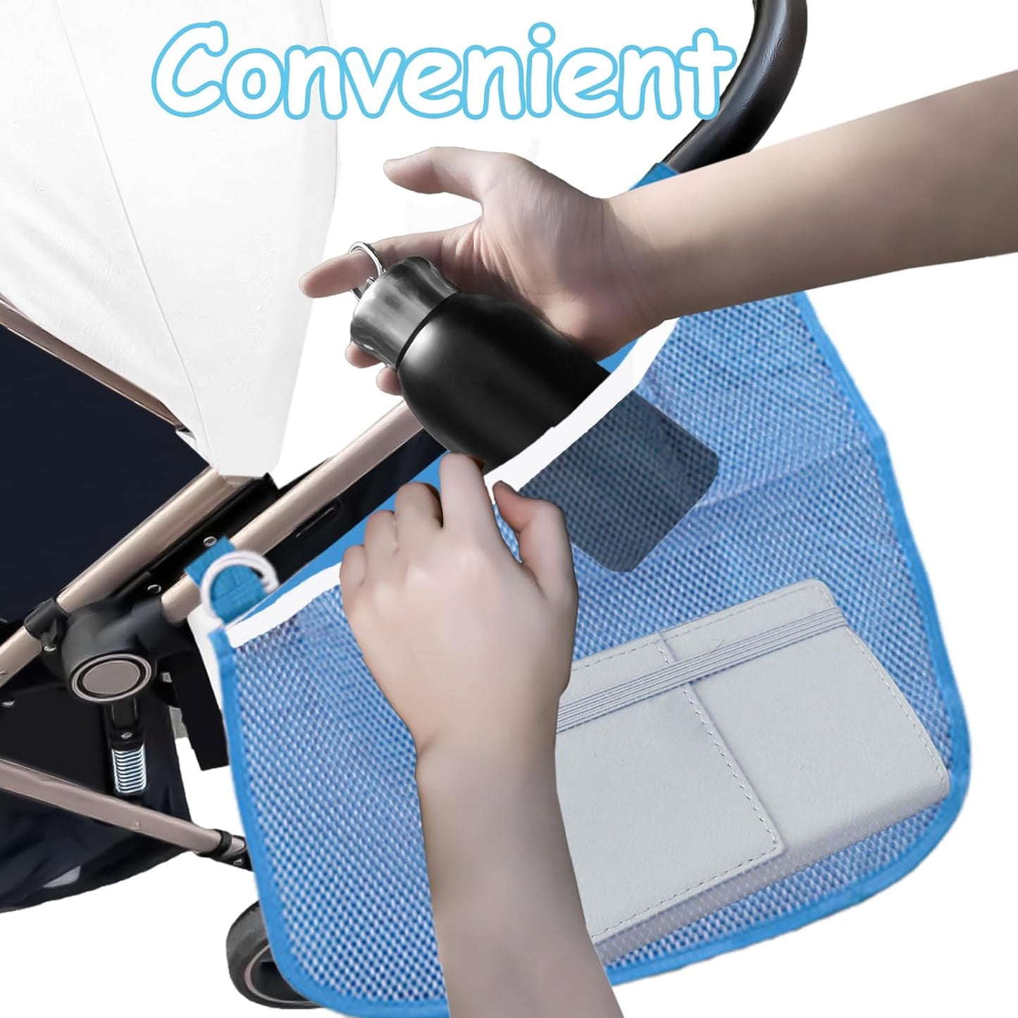 2 Pack Universal Side Sling Stroller Organizer with Mesh Cargo Net,Adjustable and Non-Slip Stroller Storage Bags, Portable Side Sling Stroller Cargo Net for Baby Accessories(Black)