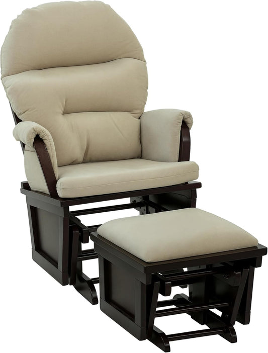 HOMCOM Nursery Glider Rocking Chair with Ottoman, Thick Padded Cushion Seating and Wood Base, Cream White