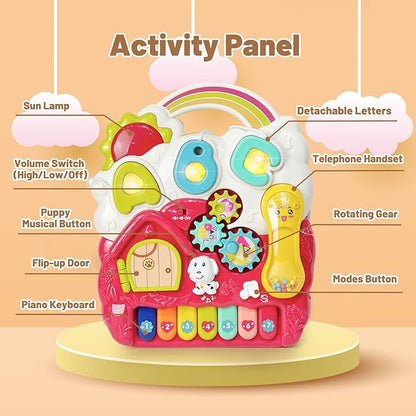 Sit to Stand Baby Walker, Activity Center with Music and Light, Activity Table for Toddlers, Push Toys for Babies Learning to Walk, Early Education Toys for Infant Boys Girls 6 Months Up (Red)