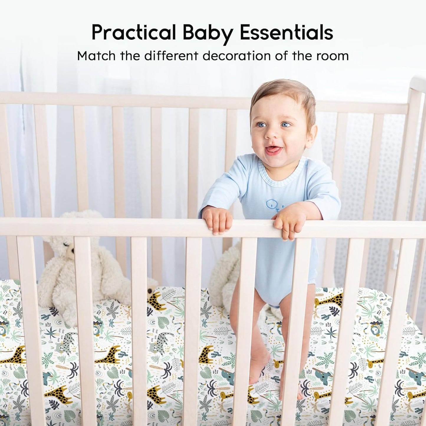 Yoofoss Pack and Play Sheets Fitted, Mini Crib Sheets 2-Pack for Pack N Play Mattress, Stretchy Playard Sheet, Soft and Breathable Green+Giraff