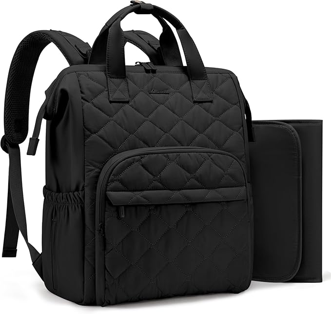 LOVEVOOK Diaper Bag Backpack, Large Baby Bag for Girl Boy with Changing Pad, Diaper Backpack for Mom Dad with Stroller Buckles, Black