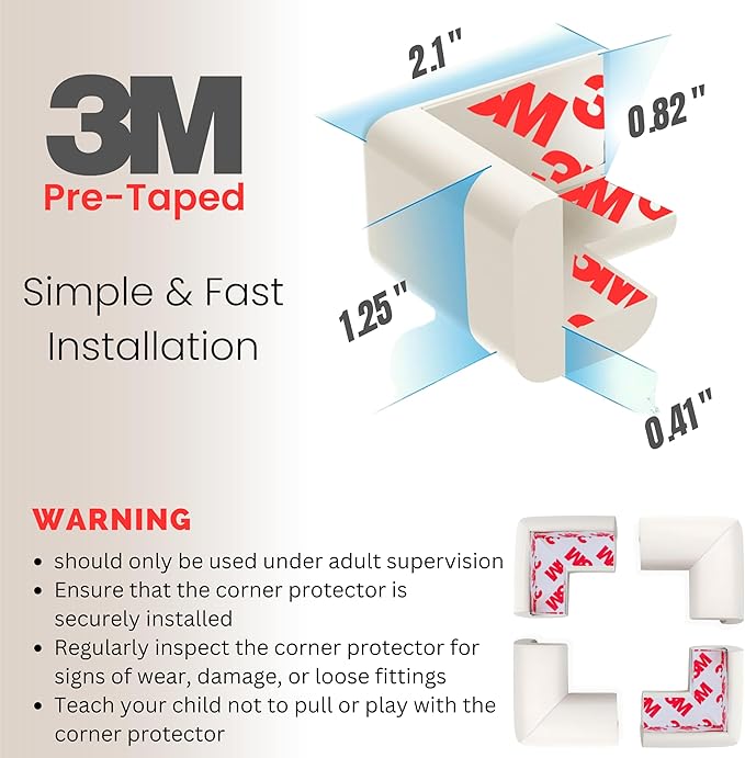 Soft Foam Corner Protectors for Baby, Bed Frame Corner Guards, Sharp Edge Desk Furniture Safety Cover Bumpers for Kids, 3M Adhesive Pre-Taped Rubber Padding Cushion (White, 8 Pack)