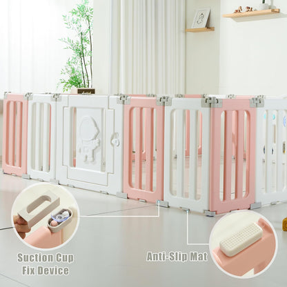 Bestgame Baby Play Pen, Foldable Play Pens for Babies and Toddlers, 14 Panels Extra Large Baby Playpen, Astronauts Portable Fence, Kids Gate Playpen Yard - Grey