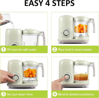 AMZBABYCHEF Baby Food Maker, 4 in 1 Baby Food Processor and Steamer, Puree Blender, Multifunctional Baby Puree Maker, Dishwasher Safe (White)
