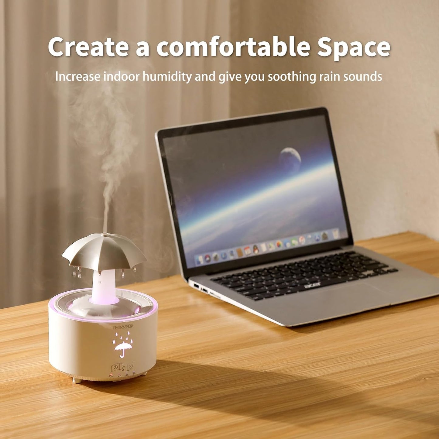 Humidifiers for Bedroom,Aromatherapy Essential Oils Diffuser,Quiet Ultrasonic Clouds and Cool Mist Humidifier, 7 Colors Breathing LED Light,Rotating Umbrella Rain Drops,Ideal Holiday Gifts for Home