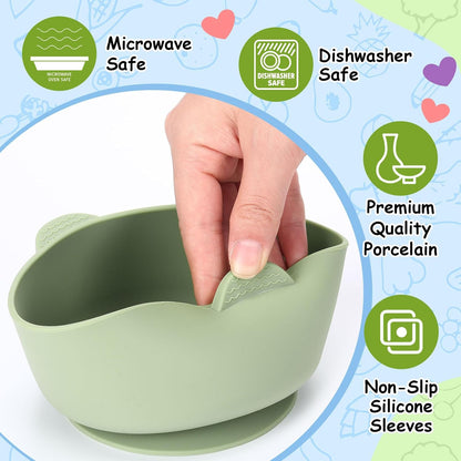 Domensi 4 Sets Kids Porcelain Bowls with Suction Sleeves Toddler Suction Bowl Upgrade Durable Microwave Dishwasher Safe Cereal Soup Snack Dishes for Baby Children Feeding Supplies (Macaron Colors)