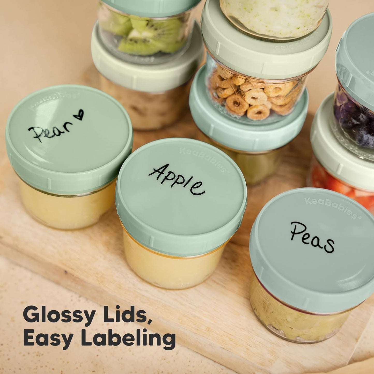 KeaBabies 12pk 4oz Glass Baby Food Containers with Lids - Leak-Proof, Microwavable Small Glass Jars, Baby Purees & Toddler Snack Storage Containers, BPA-Free, Dishwasher & Freezer Safe (Nord)