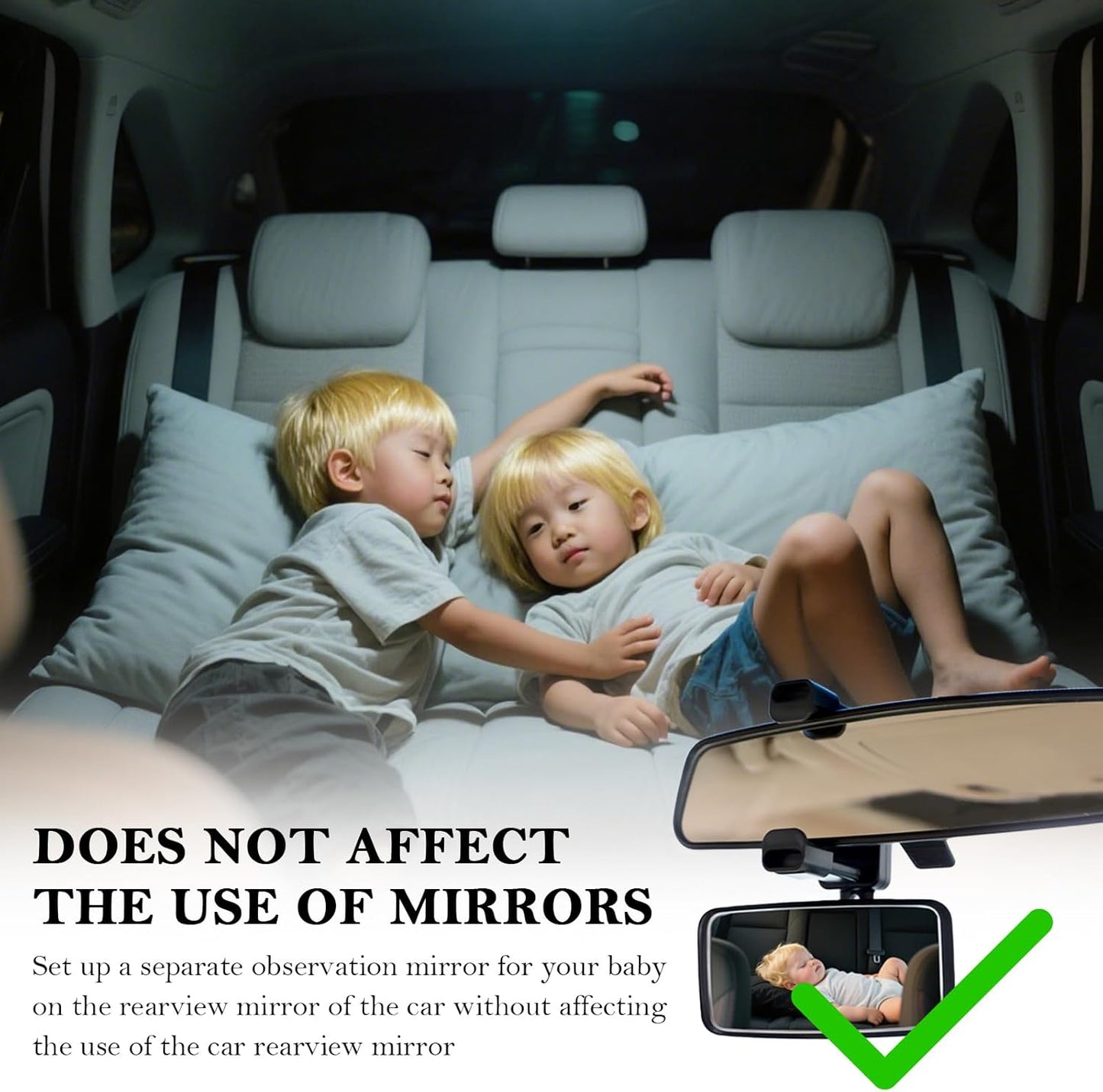 2026 Latest 360° Adjustable Car Mirror for Baby,Clip on Baby Rear View Mirror for Car with Retractable Clamping Arm,Universal Curved Backseat Mirrors for Babies Observing & Safety