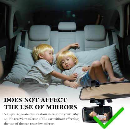 2026 Latest 360° Adjustable Car Mirror for Baby,Clip on Baby Rear View Mirror for Car with Retractable Clamping Arm,Universal Curved Backseat Mirrors for Babies Observing & Safety