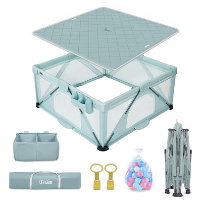 Foldable Baby Playpen, iTiLike Large Playard with Detachable Thickened Washable Water-Resistant Mat, Playpen for Babies and Toddlers, Play Pens with Gate, Indoor & Outdoor Portable Play Yard