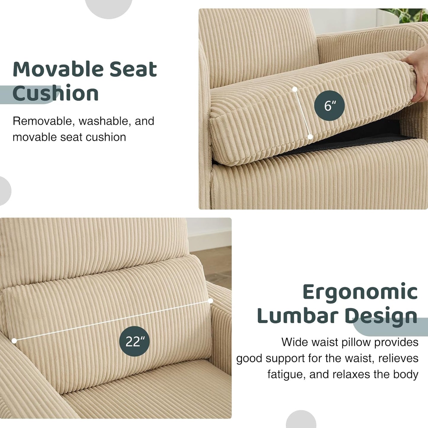 Swivel Rocker Recliner, Oversized Boucle Glider Recliner Nursery, Manual Swivel Rocking Reclining Chairs with Removable Cushion and Lumbar Support for Nursery Living Room Bedroom, Teddy White