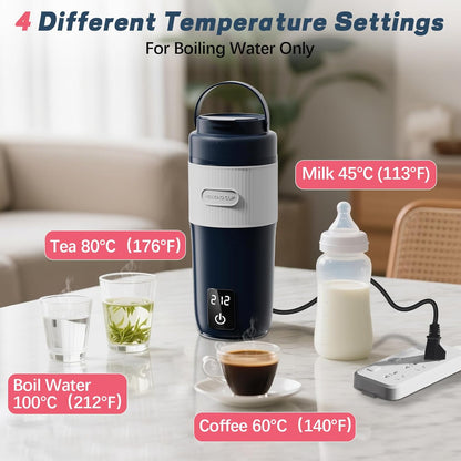 Portable Baby Bottle Warmer, Travel-Friendly with Detachable Battery Base, Type-C Fast Charge, 316 Stainless Steel, Touch Control, 8H Constant Temperature, Child Lock, 95-131°F