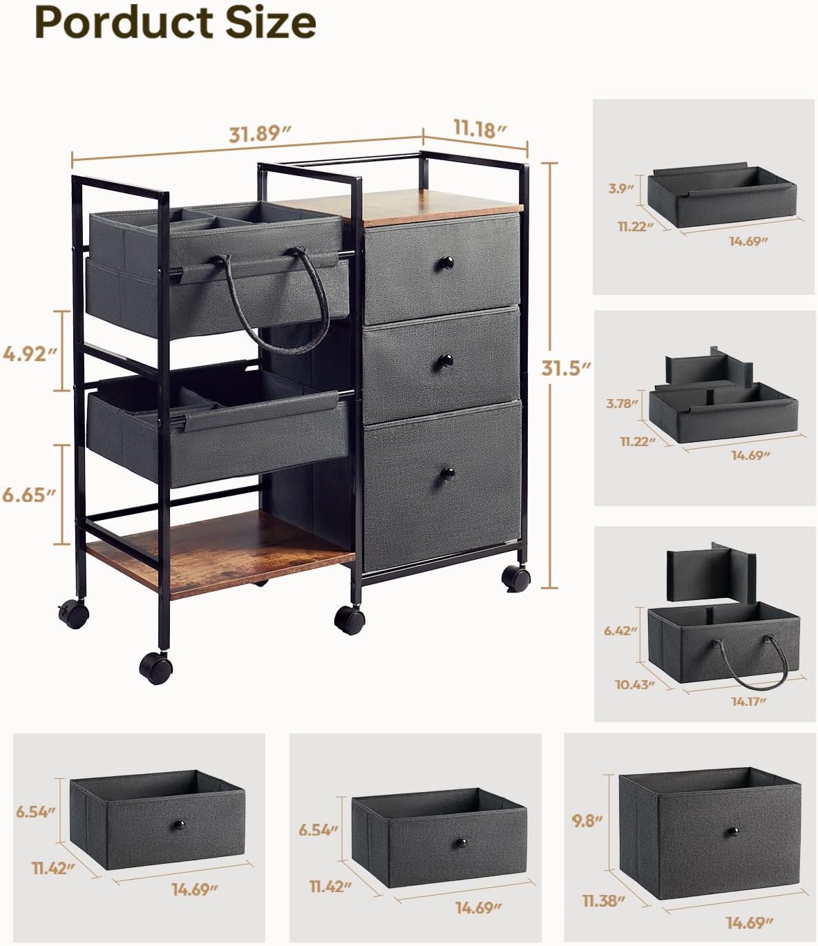 2-in-1 Baby Diaper Caddy Organizer and Storage-3 Tier Rolling Baby Cart with Dividers and Drawers, Baby Essentials for Nursery Storage, Mobile Utility Cart with Wheels Large Capacity Easy To Assemble