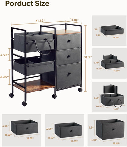2-in-1 Baby Diaper Caddy Organizer and Storage-3 Tier Rolling Baby Cart with Dividers and Drawers, Baby Essentials for Nursery Storage, Mobile Utility Cart with Wheels Large Capacity Easy To Assemble