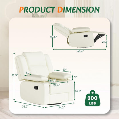 AILEEKISS Nursery Glider Recliner Chair with Adjustable Armrests, Swivel Rocking Recliner for Breastfeeding Moms, 360° Swivel, 30° Rocking, 90°-160° Recline, Easy-Clean Nursery Chair(White)