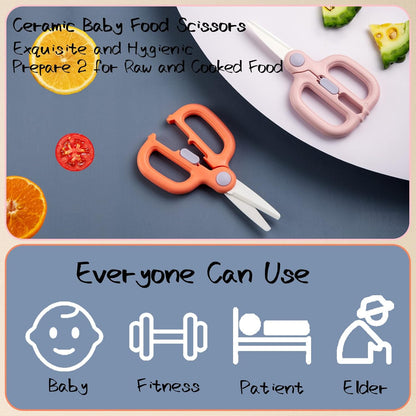 Baby Food Scissors with Travel Case, Ceramic Food Scissors Kids, Toddler Scissor with Safety Lock, Ideal for Pizza, Meats, Noodles, Vegetables, and Fruits (C)