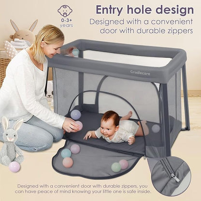 Pack and Play with Bassinet & Mattress, Lightweight Portable Baby Bed, Foldable Travel Bassinet Playard with Storage Bag, Easy Setup Playpen for Babies & Toddlers (Grey)