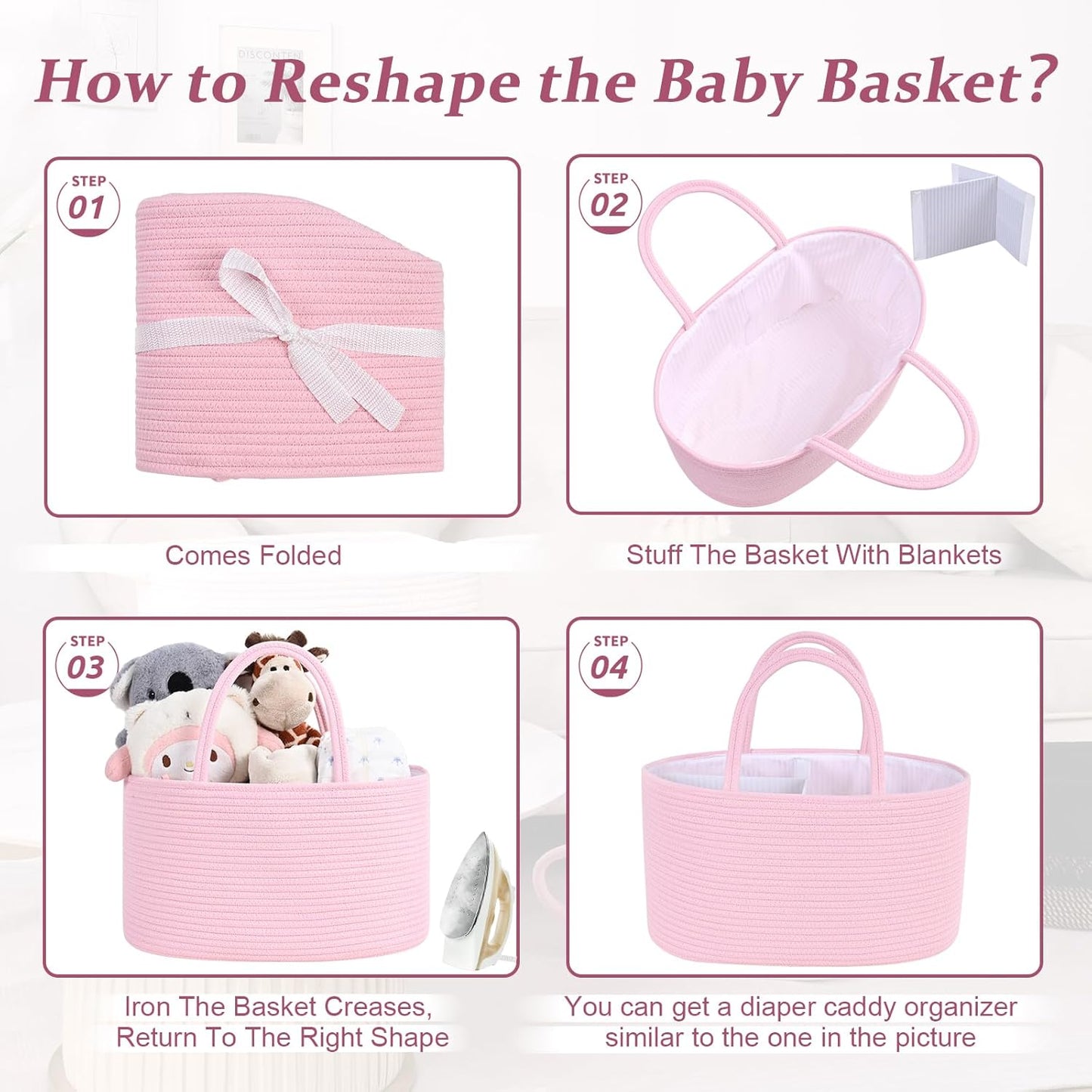 19L Baby Diaper Caddy Organizer, 16.8"x9.8"x9" Cotton Rope Diaper Basket, Changing Table Storage Caddy With Removable Divider, Baby Basket for Nursery, Car, Diapers, Baby Shower Gifts for Newborn