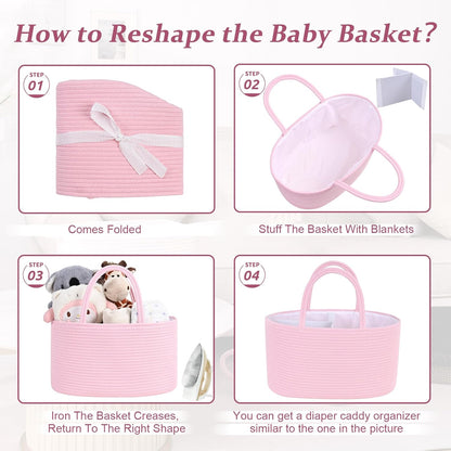 19L Baby Diaper Caddy Organizer, 16.8"x9.8"x9" Cotton Rope Diaper Basket, Changing Table Storage Caddy With Removable Divider, Baby Basket for Nursery, Car, Diapers, Baby Shower Gifts for Newborn