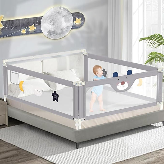 JWPEHOE 3-Piece Bed Rail for Toddlers with Headboard Rod, Adjustable Baby Bed Rail Guard, Twin/Full/Queen/King Size Bed (1, 78.7 Inch)