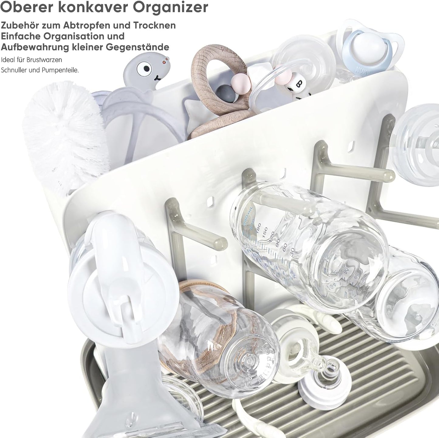 Termichy Baby Bottle Drying Rack: Large Vertical Bottle Dryer Rack Holder - Space Saving Standing Drying Rack for Baby Bottles and Pump Part Cleaning (Gray)