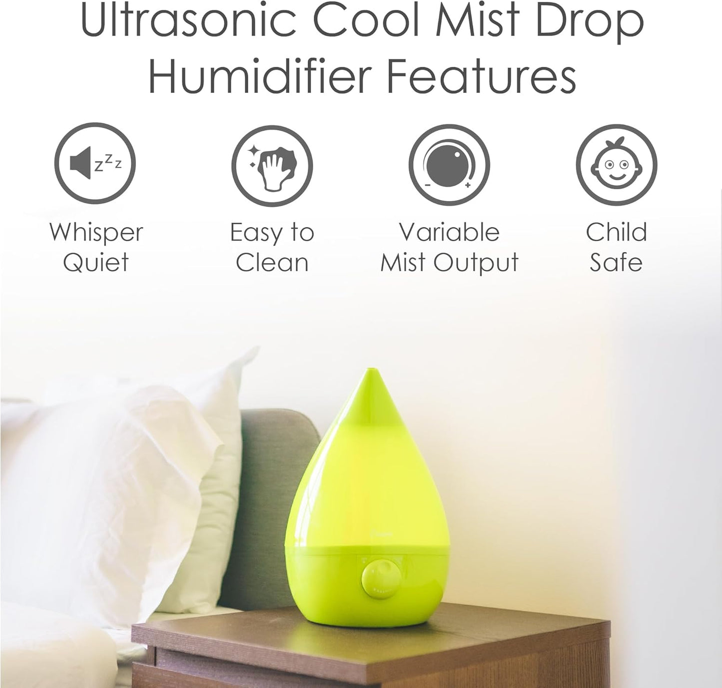 Crane Ultrasonic Cool Mist Humidifier for Bedroom, Baby Nursery, Kids Room, Plants, or Office, Large 1 Gallon Tank, Filter Optional, Clear and White