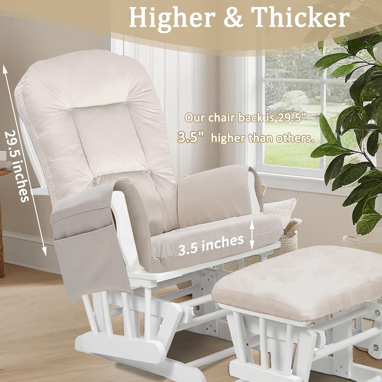 BECHAEO 5PCS Suede Glider Rocker Replacement Cushions with Ottoman Cover Thicken Soft Rocking Chair Cushion Set for Indoor Nursery Glider Rocking Chair, Blue