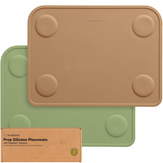 KeaBabies 2pk Silicone Placemats for Toddlers, Kids - 12x9 Non Slip Suction Baby Silicone Placemat for Restaurants, Dining Table,Travel, Easy to Clean, Food Grade/BPA-Free,Small Baby Table Mat(Slate)