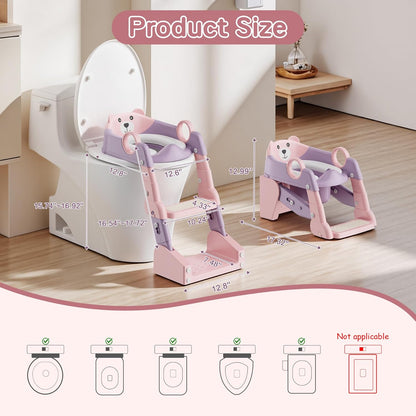 Potty Training Seat,Toddler Toilet Seat for Boys Girls,3-in-1 Potty Training Toilet and Chair with Step Stool Ladder,Anti-Slip Height Adjustable Foldable Splash Guard for Kids (Grey)
