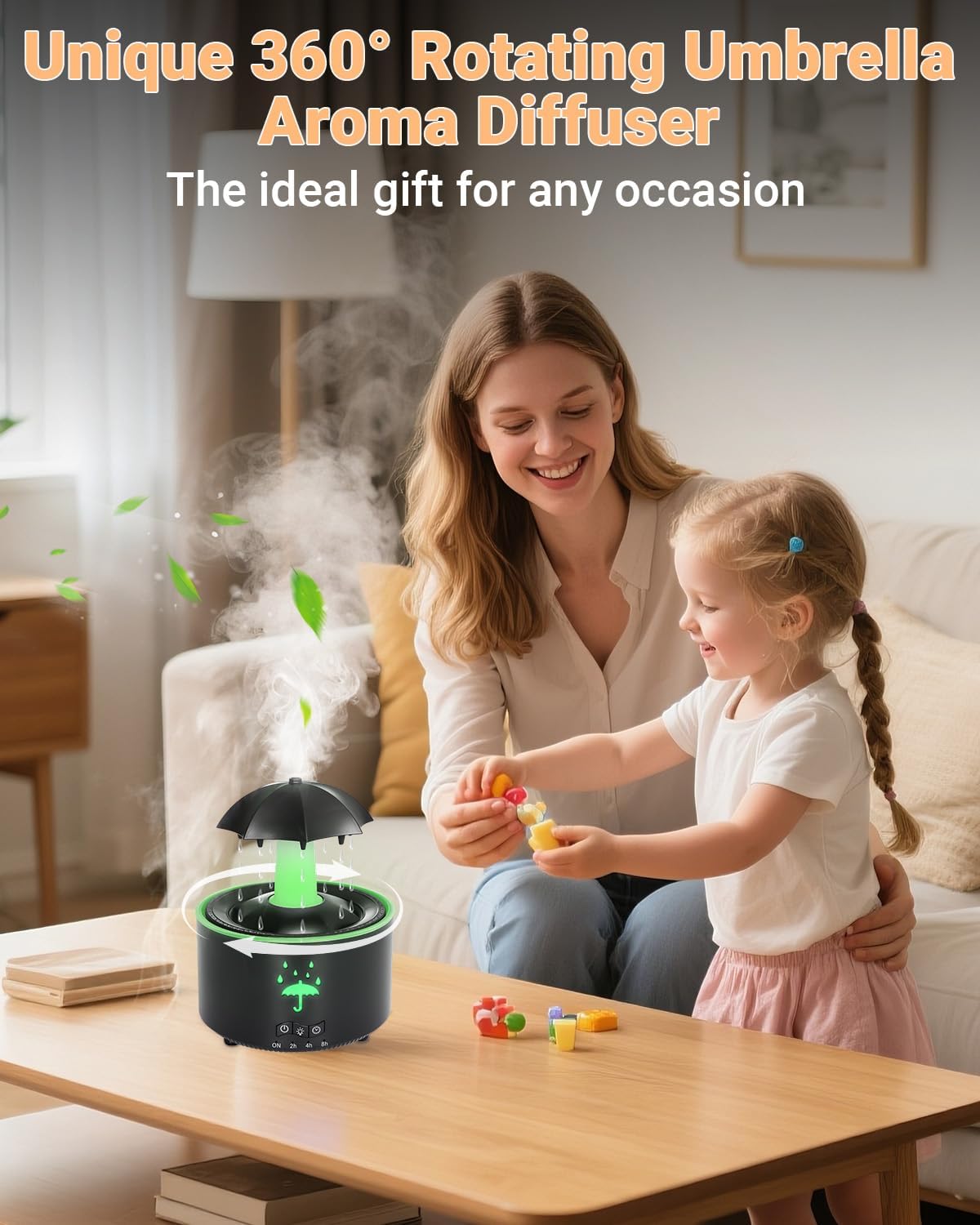 Aesthetic 2-in-1 Humidifier Oil Diffuser with 360° Rotating Raindrop & 7 LED Mood Lights,Ultrasonic Quiet Cool Mist Humidifier for up to 24 Hrs,Ideal Holiday Gifts for Home