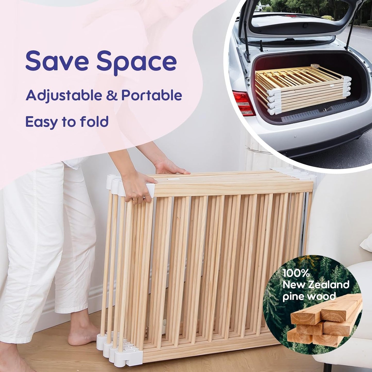 Foldable Wooden Baby Playpen Large Play Yard for Babies, 2-in-1 New Mom Helper Portable Fence, 25" Tall Custom Wood Gate with Adjustable Size & Shape for Infants 3-18 Months -63x63x25 inch