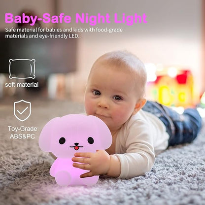Baby Night Light for Car Seat- Dimming Function 9 Colors Changing Eye Caring Portable Rechargeable & Timing Bedside Lamp Light Up Toddler Bed Room Travel Essentials Squishy Silicone Infant BPA Free