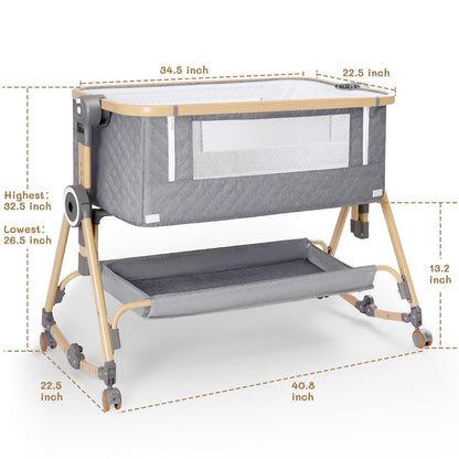 Baby Bassinet 5 in 1,Baby Bedside Bassinet with Diaper Changer, Mosquito Net, Mattress, Storage Layer, Can Be Stored in One Button Travel Crib (Beige)