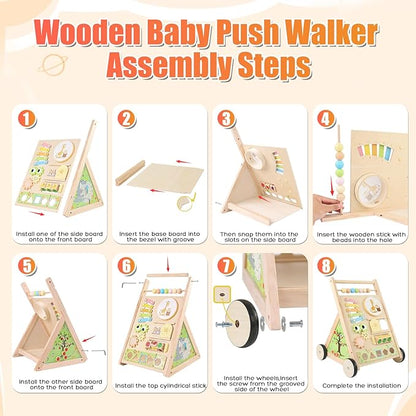 Wooden Baby Walker with Wheels Push Walker for Babies 6-12 Months Toddlers Montessori Walking Toys for 1 Year Old Learning to Walk Activity Center for 12-18 Months Boys Girls Gifts Color Sorting Toys