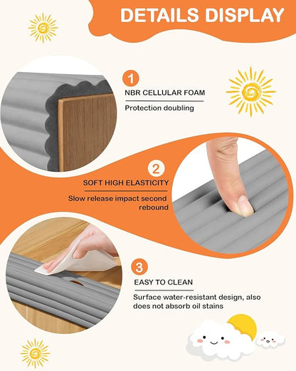 Corner Protector Baby, 16.5FT 0.32''Th W-Shape Edge Protector for Baby Proofing 3.2'' Wide Foam Fireplace Cushion Pre-Taped Safety Guard Bumper Pad for Furniture Wall Stair Door (Grey)