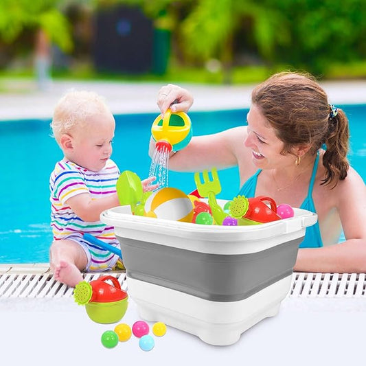 Bath Toy Storage Organizer - Foldable Bath Toy Holder for Bathtub, Bathtub Toy Storage with Removable Drying Base, Bathroom Toy Storage with 2 Hooks