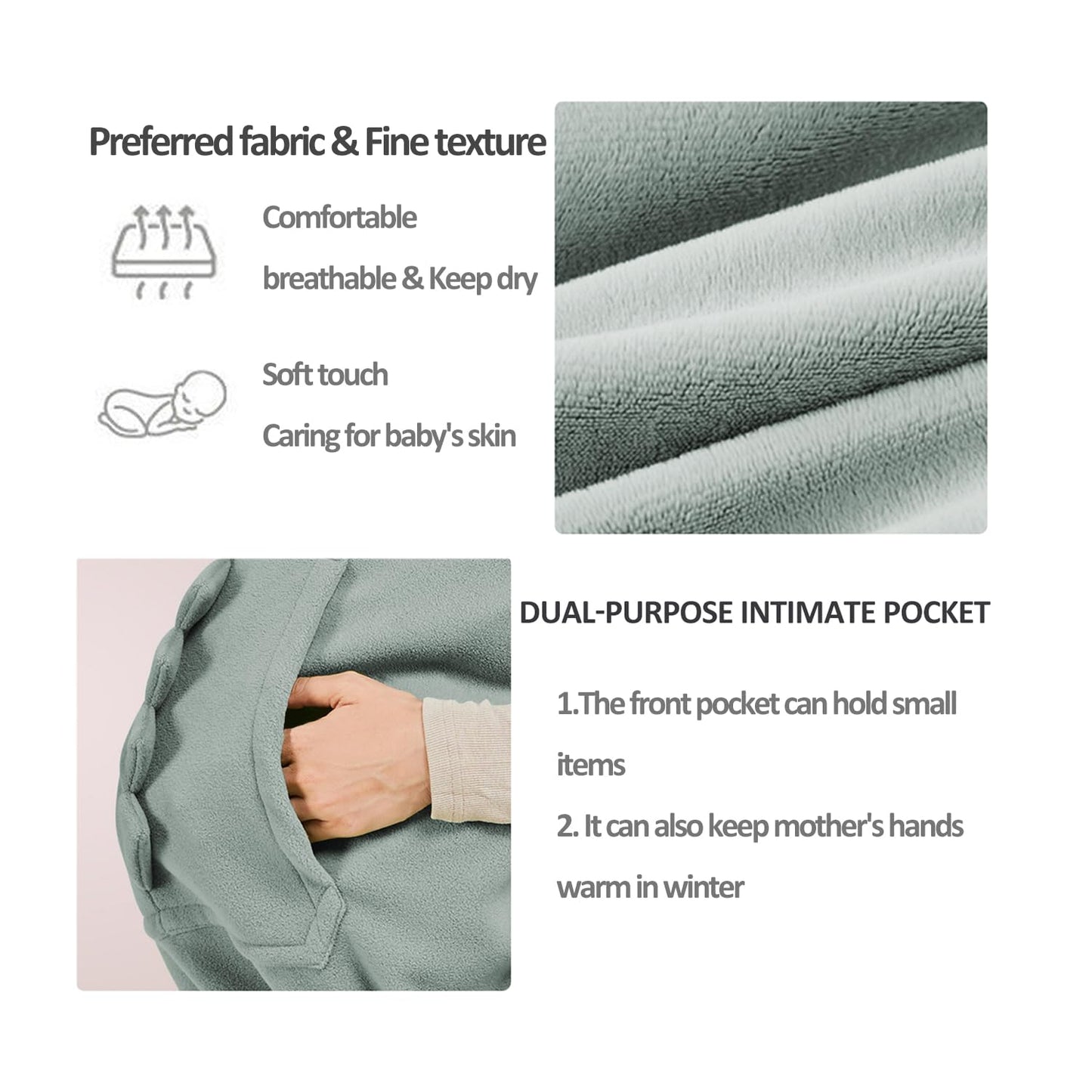 Baby Carrier Cover Stroller Cover,Newborn Hooded Stretchy Cloak,Soft Kangaroo Hoodie for Mom Baby,Suit for All Seasons (Green)