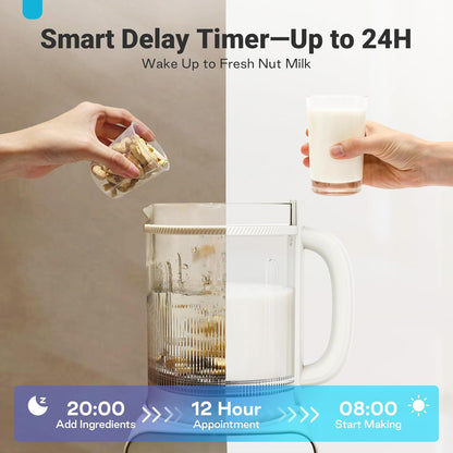 50.73oz Nut Milk Maker Machine: 12-in-1 Automatic Soy Milk Maker with Detachable Design, Homemade Juice,Almond,Oat Milks for Plant-Based Milks, 24H Delay Start/Keep Warm/Auto-Clean/Safety Lock