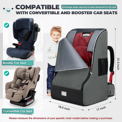 RAINSMORE Padded Car Seat Travel Bag for Airplane Heavy Duty Car Seat Backpack for Air Travel Baby Carseat Cover Bags for Airport Large Car Seats Carrier Fits Car Seats & Booster Seats, Black